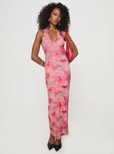 Maillard Halter Maxi Dress Pink Hawaiian Print Dress, Maxi Dres, Maxi Dress Floral, Halter Maxi Dress, Fleece Dress, Halter Maxi, Outerwear Outfit, Halter Maxi Dresses, Floral Dresses