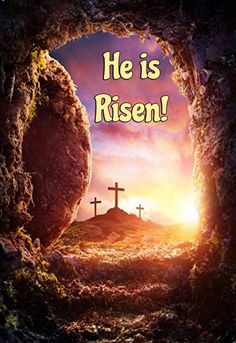 an easter card with the words he is risen