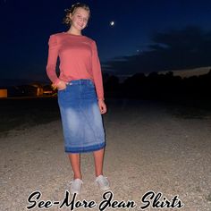 ALL SKIRTS · See-More Jean Skirts · Online Store Powered by Storenvy Blue Jean Skirts, Mid Length Denim Skirt, Dressy Fashion Outfits, Fancy Gown, Modest Wardrobe, Maxi Design, Jean Skirts, Gown Blue, Fancy Frocks