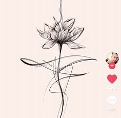 a black and white flower on a pink background with two hearts in the corner,