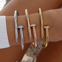 - Stainless Steel Czs Nail Head Bangle Bracelet - It Is A Very Trendy And Unique Style. - It Is A Perfect Gift For Your Lover, Friends Or Family Members For Any Occasions. - It Comes With The Stainless Steel Stamped. - There Are Three Different Colors: Silver, Gold And Rosegold. - The Size Is Approximately 7” - 7 1/2”. It Is 100% Brand New!!! Lux Jewelry, Nail Bangle, Silver Bracelet Stack, Nail Bracelet, Steel Stamp, Luxe Jewelry, Crystal Bangle, Nail Head, Dream Jewelry