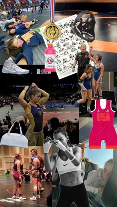 the collage shows many different pictures of people in sports outfits and bodysuits