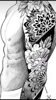 a drawing of a man's arm with flowers on it