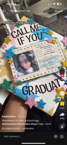 someone is holding up a graduation cap with the words, call me if you graduate