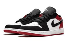 Nike Air Jordan 1 Low GS Black Toe 553560-116 Air Jordan 1 Low Black, High Top Jordans, Nike Jordan 1 Low, Carolina Do Norte, Nike Jordans, Nike Air Jordan 1 Low, Jordan Retro 1, Fresh Sneakers, Mens Athletic Shoes