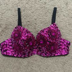 Hot Pink Sequin Embellished Bra Top. Never Worn! Not Sure Of The Brand, But Size Is 36b. #Sequins #Rave #Sequinedbra #Rhinestone #Festival Embellished Bra, Sequin Bra Top, Sequin Bra, Pink Sequin, Bra Top, Bra Tops, Pink Black, Women's Intimates, Pink Ladies