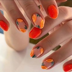 This Item Is A Pair Of Women’s Press On Nails. These Nails Are Medium Length And Are Orange Colored. They Do Have The Oranges Fruit On Them As A Design. They Are Brand New Rainbow Nail, Orange Nail Designs, Short Fake Nails, Holiday Nail, Easy Nails, Blue Nail