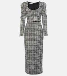 Belted Lurex® tweed midi dress in white - Alessandra Rich | Mytheresa Tweed Dress Outfit Classy, Net A Porter Dress, Alessandra Rich Dresses, Tweed Midi Dress, Formal Fits, Housewife Dress, Royal Outfit, Princess Isabella, Rich Clothes