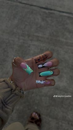 Hard Nails Long, Monsters Inc Acrylic Nails, Nail Tech Username Ideas Instagram, Creative Nail Sets, Nail Designs Trippy, Pics To Show Off Nails, Couple Nail Designs, Doechii Nails, Acrylic Nail Freestyle