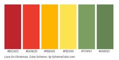 the color chart for christmas is shown in red, yellow and green