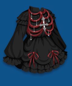 the dress is black and has red beads on it