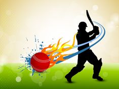 a man holding a cricket bat in front of a fire ball on a green field