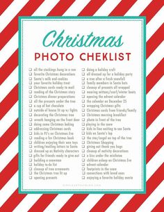 a christmas photo checklist with red and white stripes