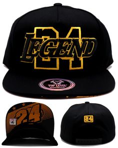 PRICES MAY VARY. Los Angeles Legend New Kobe 24 Mamba Black Gold Era Snapback Hat Cap Top Level Los Angeles Legend 24 Snapback Hat in Basketball Colors. Number 24 Stacked Above Legend on a Black Crown. Number '24' on Back. Number '24' Shadowed on UnderBill. Size - One Size Fits Most Snapback Hats like these normally retail for 27.99 plus shipping... Hat has logos and letters on front and back of crown embroidered, stitched on. Go L.A.!!! Dj Style, Back Number, New Era Hats, Black Crown, Star Images, Shop Fans, Hat Shop, Baseball Caps, Hat Cap