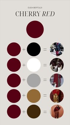 the color scheme for cherry red is shown with different shades and colors, including black, white