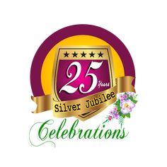 the 25th anniversary logo for silver jubilee celebrations, with flowers and ribbons around it's edges