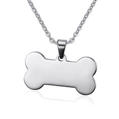 a silver dog bone pendant on a chain