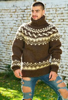 Winter Coziness, Pull Mohair, Icelandic Sweaters, Wool Sweater Men, Nordic Sweater, Hot Sweater, Handmade Knitwear, Pullover Mode, Unique Sweaters