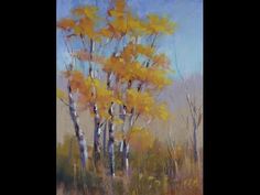 an oil painting of trees with yellow leaves