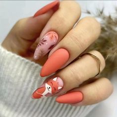 Orange Acrylic Nails, Fox Nails, Nail Art Halloween, Fall Nail Art, Autumn Nails, Minimalist Nails