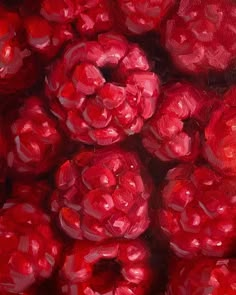 an oil painting of red raspberries