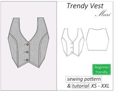 the front and back view of a vest sewing pattern