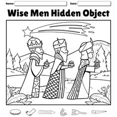 the wise men hidden object coloring page for adults and children to color on their own