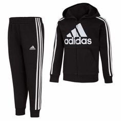 New Adidas Boys' Kids' 2-Piece Active Set Color(S): Black, White Set Includes: 1 Full Zip Hooded Jacket, 1 Pant Black Full Zip Hooded Fleece Jacket With Pockets Black Pull On Fleece Pants With Adidas Logo On Upper Leg Garments Feature White 3-Stripe Design Made In Vietnam Content: 80% Cotton | 20% Polyester Exclusive Of Decoration Winter Sports Cotton Sets, Cotton Hooded Sports Sets, Black Cotton Playwear Sets, Black Hooded Cotton Set, Sporty Black Sets For Spring, Black Sportswear Sets For Winter, Black Cotton Sets For Spring, Adidas Sporty Playwear Sets, Adidas White Long Sleeve Set