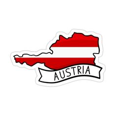 the flag and map of austria sticker on a white background, with a ribbon around it