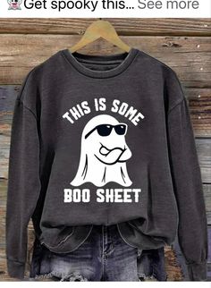 Boo Sheet, Halloween Tattoo, Round Neck Sweaters, Wrap Sweater, Long Sleeve Sweatshirt, Halloween Women, Printed Sweatshirts, Infinity Scarf