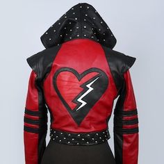 Descendants 4, The Rise of Red, Christmas Descendants Red, Black Studded Leather Jacket, Kylie Cantrall, Descendants 4, Stylish Leather Jacket, Jacket For Girls, Black Leather Vest, Studded Leather Jacket