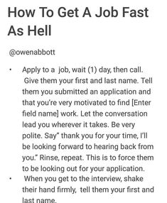 an email message with the words how to get a job fast as hell