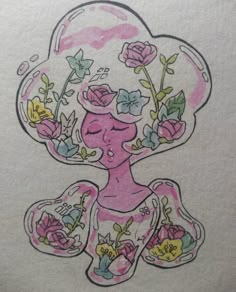 a drawing of a woman with flowers in her hair