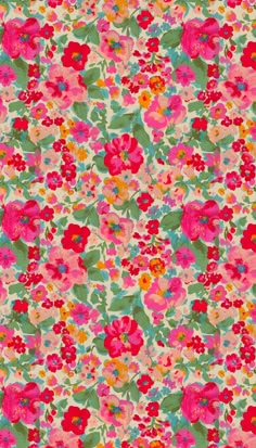 an image of a colorful flower pattern on a white background with pink, red and green flowers