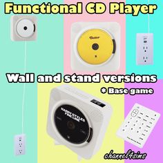 various electronic devices are shown with the text functional ed player wall and stand versions base game