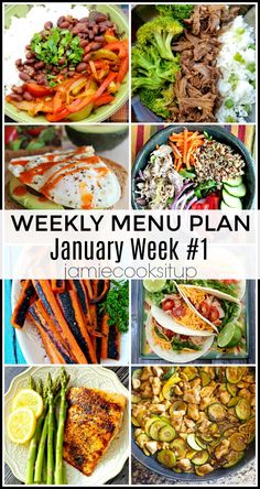 the weekly menu plan for january week 1 is full of delicious dishes, including grilled meats and veggies