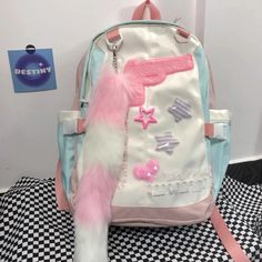 45586740805853 White Harajuku Nylon Bags, Harajuku Style Nylon Backpack, Aesthetic Patchwork, Pendant Aesthetic, Backpack Y2k, Aesthetic Student, Designer Aesthetic, Bags 2024, Y2k Women