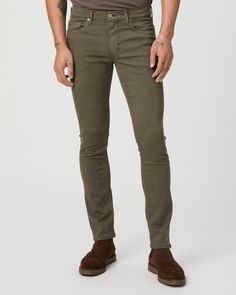 This slim fit comes in a mossy green hue that has a clean, modern look. Cut from our bestselling TRANSCEND denim, this jean guarantees the most comfortable fit with premium stretch and recovery for everyday wear. | Transcend Lennox Slim Jean - Aged Moss | Size 28 Mossy Green, Clean Modern, Slim Jeans, Everyday Wear, Comfort Fit, Slim Fit, Green, How To Wear