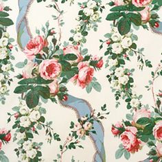 a floral wallpaper with pink roses and green leaves