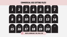 the numbers for commercial use cutting files are shown in black and white, with pink accents