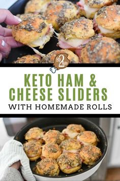 keto ham and cheese sliders with homemade rolls on the side in a cast iron skillet