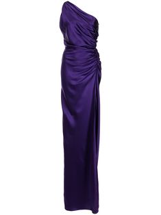 Shop Michelle Mason one-shoulder silk gown with Express Delivery - FARFETCH Award Shows Outfits, Farfetch Dress, Violet Gown, Gown Purple, Purple Silk Dress, Summer Gowns, Dress Reference, Purple Gown, Silk Evening Gown