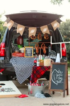 the back end of a van filled with food