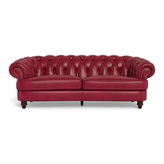 Clara Tufted Leather Sofa - Cranberry red - Your Western Decor Tufted Leather Sofa, Sofa Leather, Tufted Leather, Tufted Sofa, Goose Feathers, Nail Head, White Gloves, Western Decor, Nailhead Trim