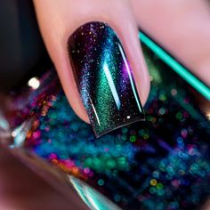 ILNP Deep Space - Teal to Purple Magnetic Holographic Nail Polish Holographic Nail Designs, Ilnp Nail Polish, Magnetic Nail Polish, Shimmer Nail Polish, Nail Shimmer, Fancy Nails Designs, Galaxy Nails, Magnetic Nails, Holographic Nail Polish