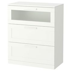 a white cabinet with two drawers on one side and an open drawer on the other