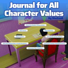 a person sitting at a desk in front of a computer screen with the words journal for all character values