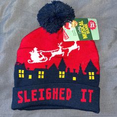 Sleighed It” Stocking Hat. Nwt! Plays Jungle Bells. Smoke Free Home, Bundle And Save! Stocking Hat, Red Blue, Red And Blue, Accessories Hats, Color Blue, Stockings, Mens Accessories, Man Shop, Hats