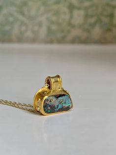 Australian Boulder Opal full of fire and color, wrapped in an ancient granulation stylized 22k Gold bezel with wide bail. 5/8" x 1/2". 14k chain. A unique addition to my "Ancient Illusion" Opal and 22k Gold pendant collection. 22k Gold Necklace, Weird Jewelry, Australian Boulder Opal, Cabochon Pendant, Brass Jewelry, Jewelry Inspo, Boulder Opal, Opal Jewelry, 22k Gold