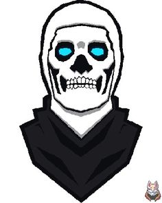 an image of a skeleton with blue eyes and a hoodie on it's head